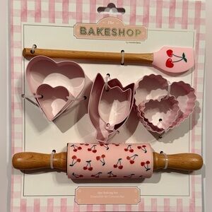Bakeshop 8 Pc Cherry Print Baking Set-Cookie Cutters Spatula & Mini Rolling Pin